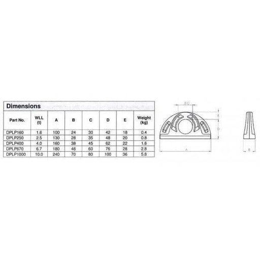 Townley Lifting Deck Plate - Weld On dimensions chart with specifications and weight details.