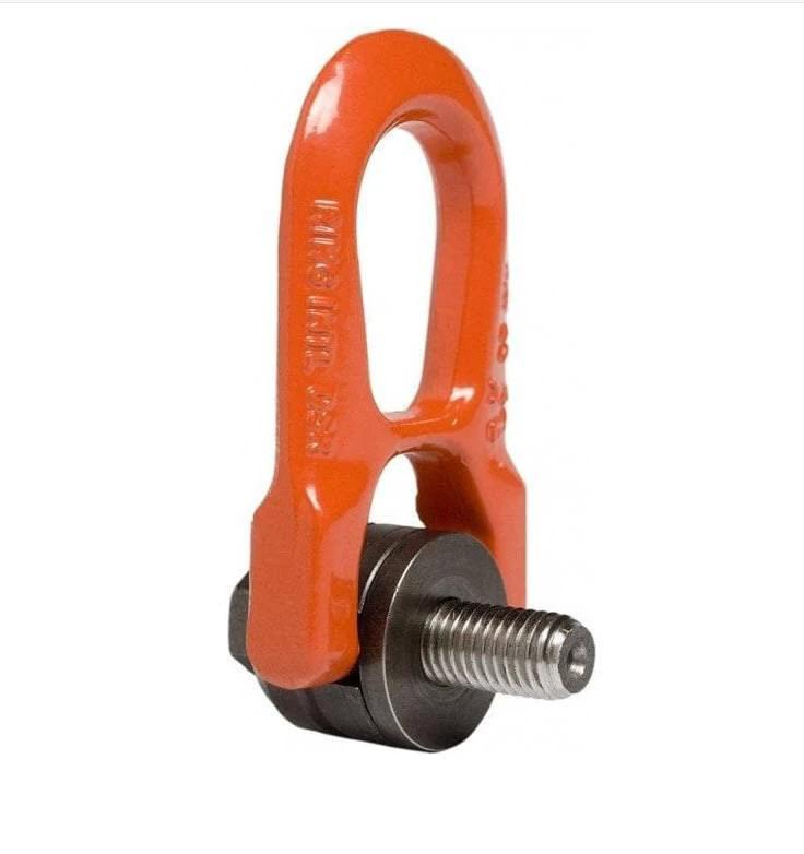Metric Dbl Swivel Ring - 2.00TWLL-L27mmx2.00mm showcasing orange color and bolt design for load lifting.