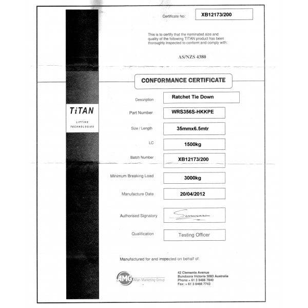 Tiedown - 1.5T Titan 6.5m HK/KPR c/w Sleeves - Action Outdoors Kiwi