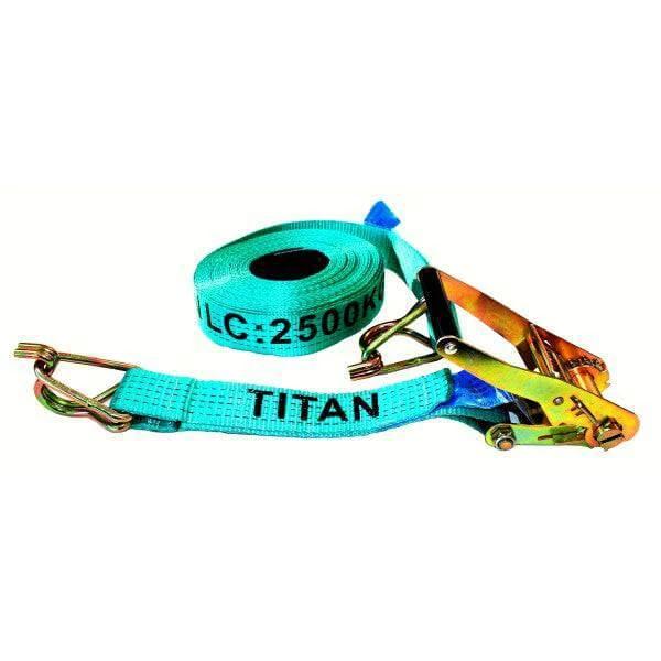 Tiedown WATER TANK Straps - 2.5T Titan Green 12.5m c/w Sleeves with ratchet and hook.