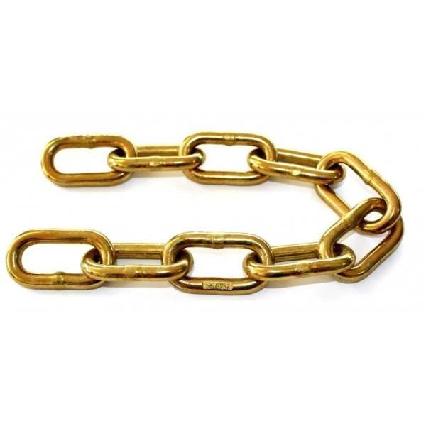 Trailer Chain - 10mm X 500mm (8 Links) TCG70-10-0.5M - In Store showing gold passivated coating and long links.