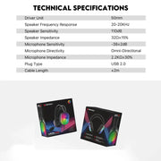 HG29 7.1 Wired Gaming Headset with RGB & 50mm Drivers by Habicare