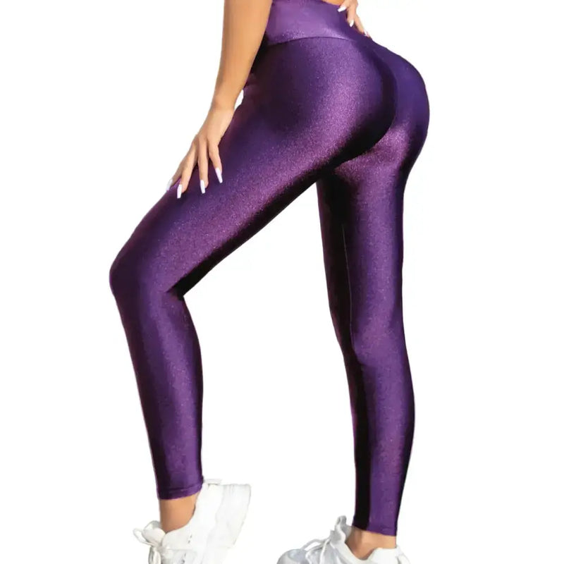 High-Waisted Purple Gloss Leggings for Women by Habicare