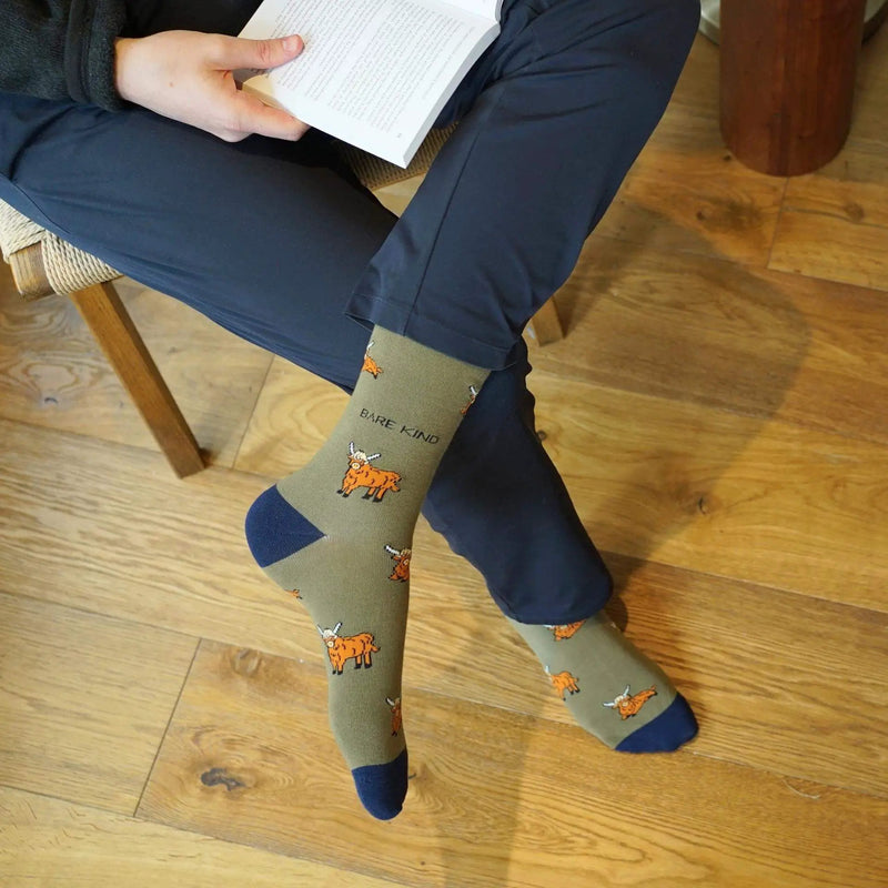 Save the Green Highland Cow Bamboo Socks by Barekind NZ