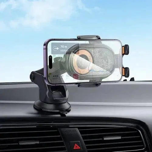 BroDeals Car Phone Holder 15W Wireless Charging Phone Holder for Windshield & Dashboard w/ Transparent Design 15W Wireless Charging Phone Holder for Windshield & Dashboard w/ Transparent Design