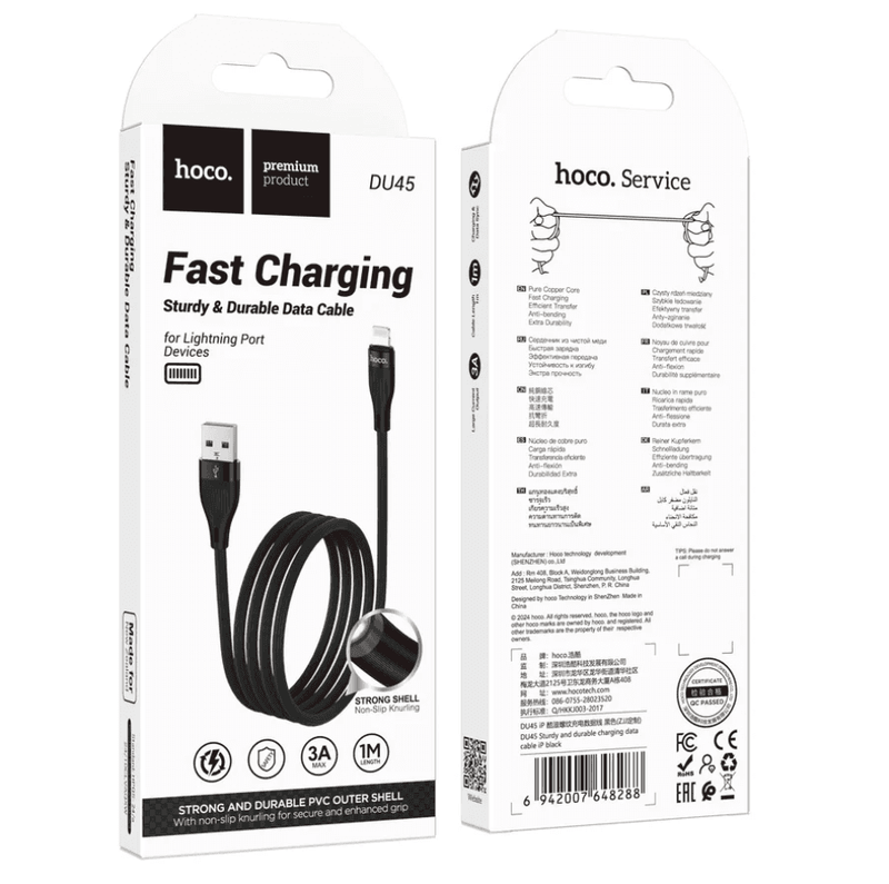 techplus USB-A to Lightning Fast Charging Data Cable | 3A, 1 Meter, Black (DU45) USB-A to Lightning Fast Charging Data Cable | 3A, 1 Meter, Black (DU45)