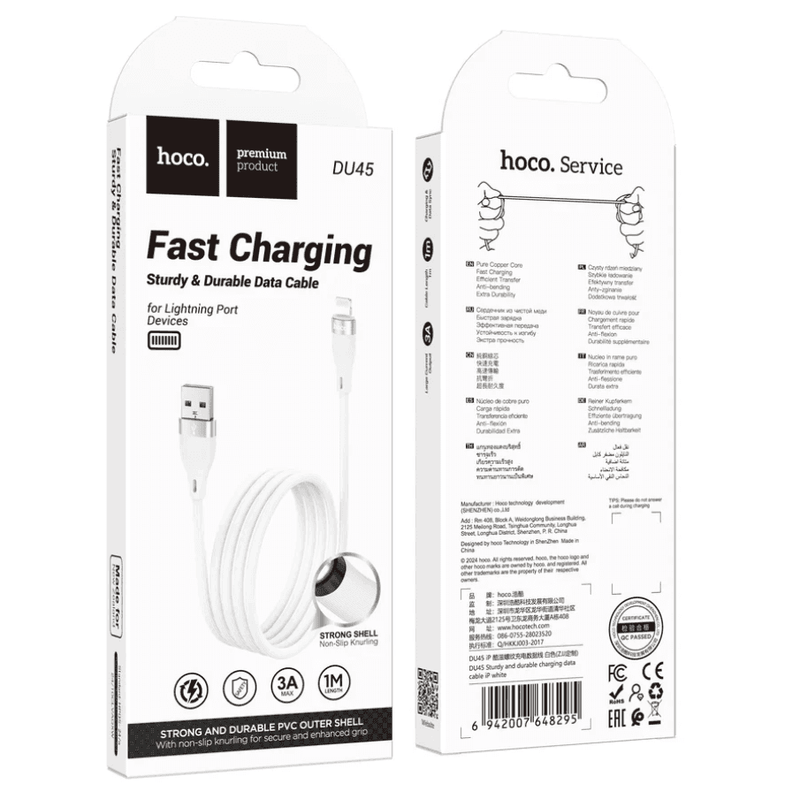 techplus USB-A to Lightning Fast Charging Data Cable | 3A, 1 Meter, White (DU45) USB-A to Lightning Fast Charging Data Cable | 3A, 1 Meter, White (DU45)