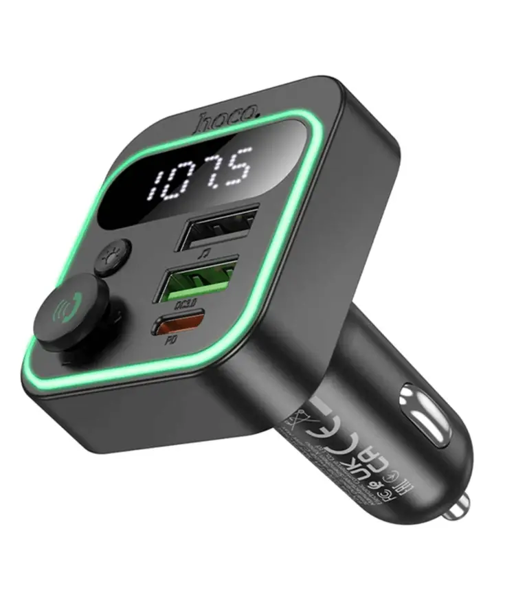 Hoco 38W FM Car Kit with PD+QC, RGB Light (E85) | Bluetooth 5.4 Car Charger by techplus