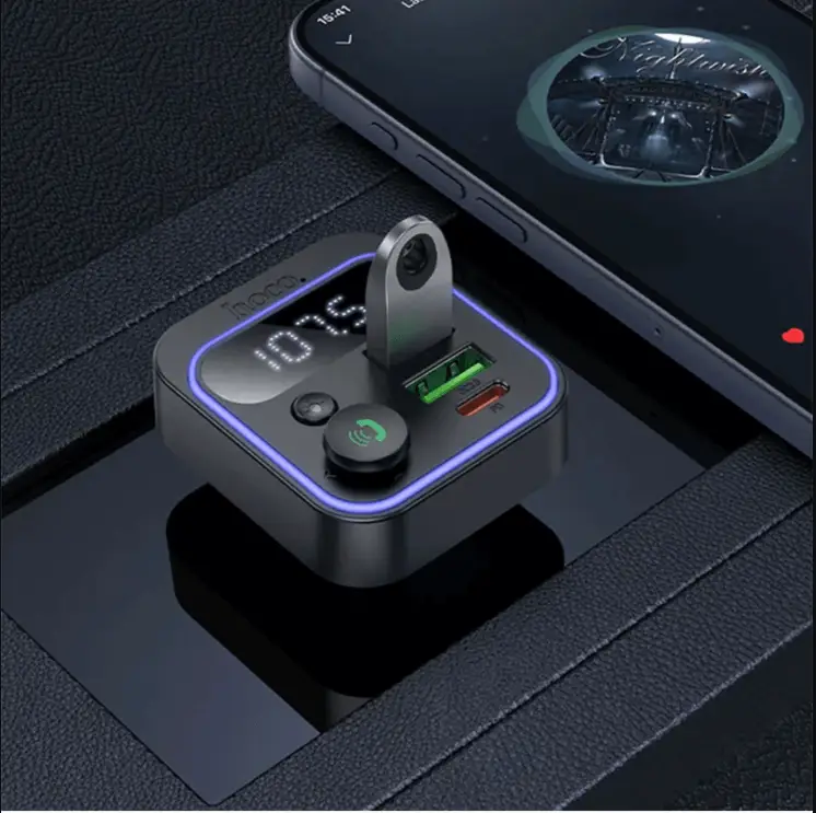 Hoco 38W FM Car Kit with PD+QC, RGB Light (E85) | Bluetooth 5.4 Car Charger by techplus
