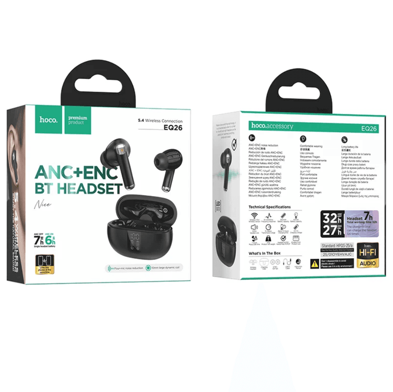 techplus TWS Earbuds with ANC + ENC Noise Cancellation | Bluetooth 5.4 and LED Display (EQ26) - Black TWS Earbuds with ANC + ENC Noise Cancellation | Bluetooth 5.4 and LED Display (EQ26) - Black