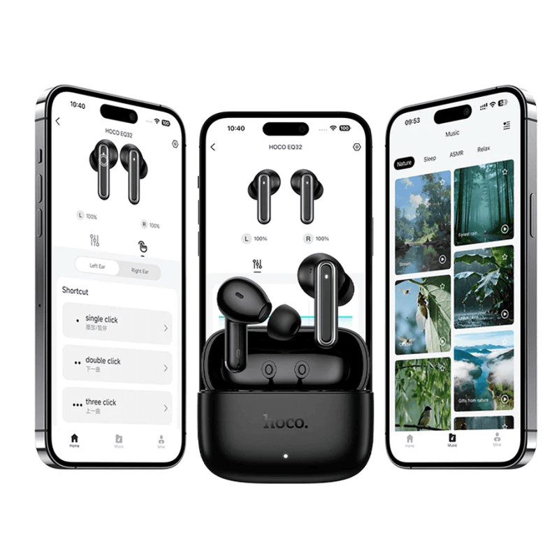 techplus TWS Wireless Earbuds – 2-in-1 Hybrid Fit, Bluetooth 6.0 and HOCO App Control (EQ32) - Black TWS Wireless Earbuds – 2-in-1 Hybrid Fit, Bluetooth 6.0 and HOCO App Control (EQ32) - Black