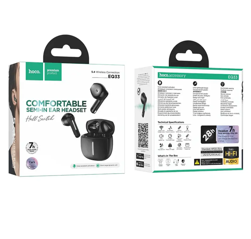 Hoco EQ33 Semi-In-Ear TWS Earbuds – 7H Playtime by techplus