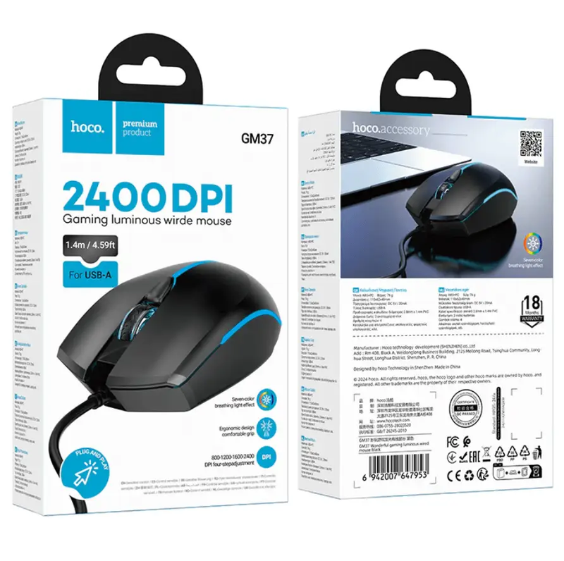 Hoco GM37 RGB Wired Gaming Mouse 2400 DPI NZ by techplus