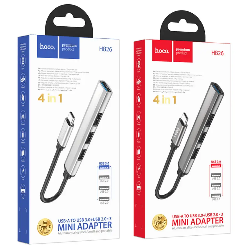 Hoco HB26 4 in 1 Type C to USB Hub NZ by techplus