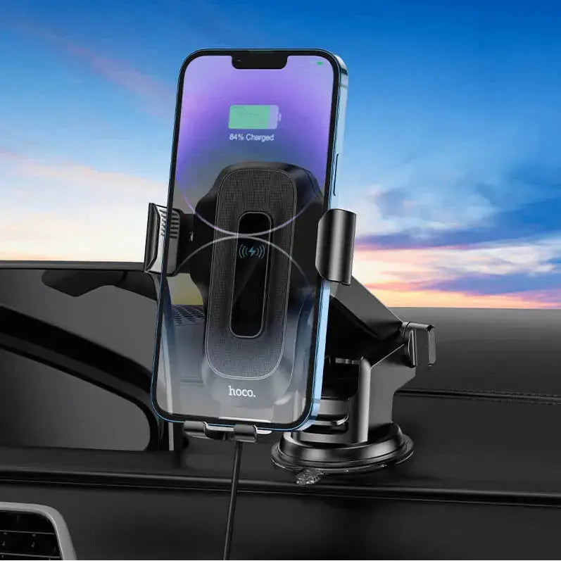 techplus Hoco HW3 Wireless Fast Charging Car Phone Holder | 5W–15W Dashboard & Windshield Mount Hoco HW3 Wireless Fast Charging Car Phone Holder