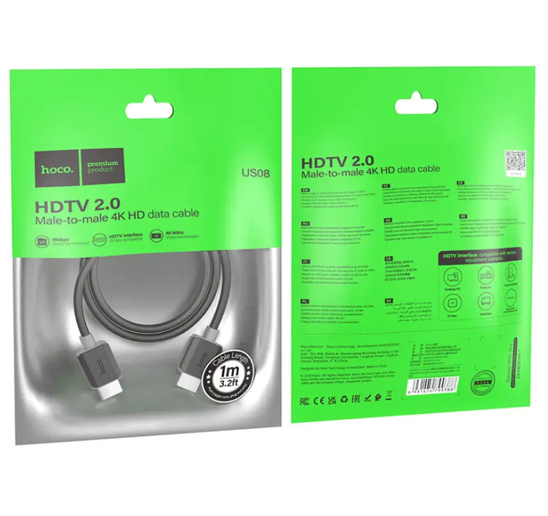 Hoco US08 HDTV to HDTV Video Cable NZ – 4K 60Hz HDTV2.0 by techplus