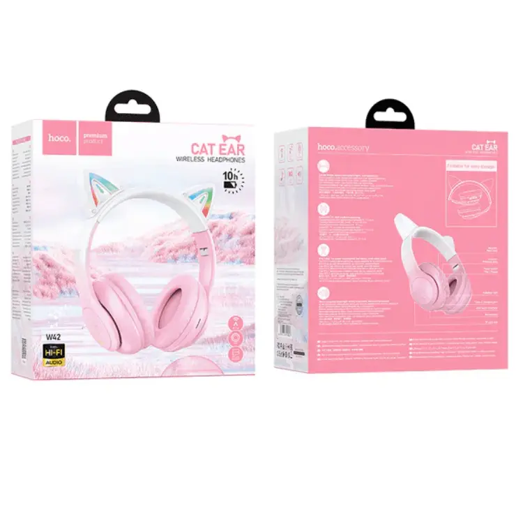 Hoco W42 Pink LED Wireless Bluetooth Headphone NZ by techplus