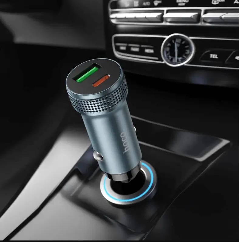 Hoco Z49B Dual-Port Car Charger 38W | USB-C PD & USB-A QC Fast Charging by techplus