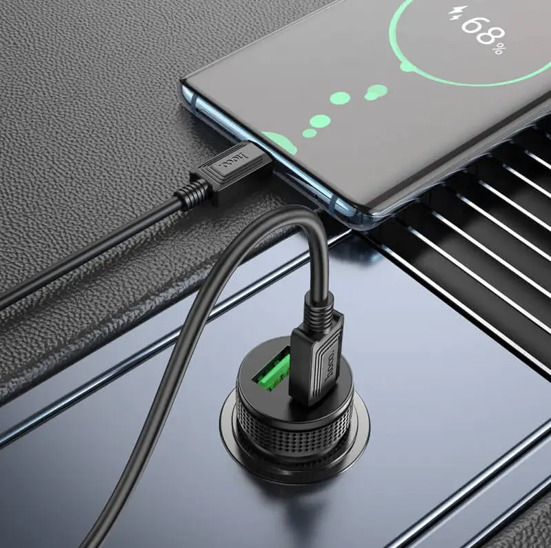 Hoco Z49B Dual-Port Car Charger 38W | USB-C PD & USB-A QC Fast Charging by techplus