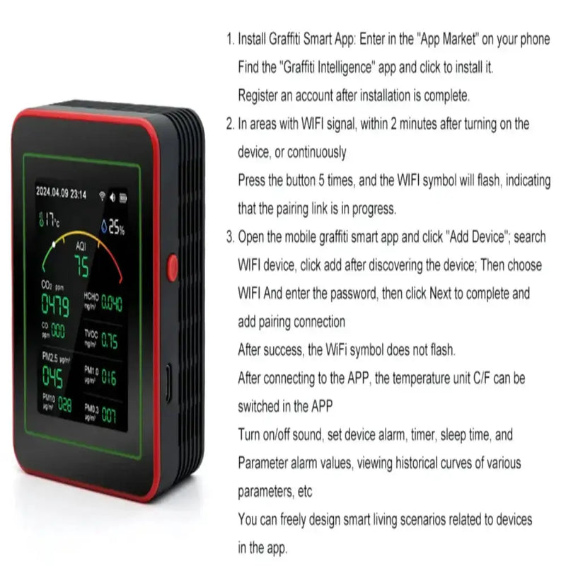 Home Air Quality Monitor – 15-in-1 Gas Detector by Habicare
