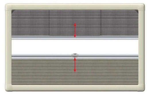 Window Blind & Fly Screen 850 X 600mm - Horrex duoplisse blind with beige frame and compact design.