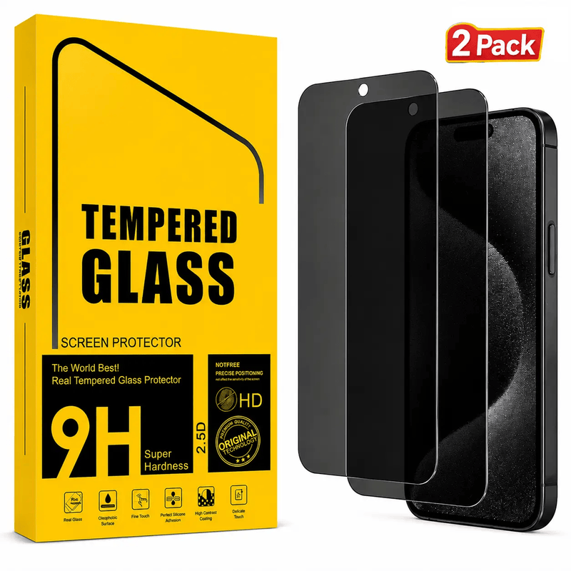 techplus iPhone 15 Privacy Screen Protector Tempered Glass 2 Pack 9H Anti Spy iPhone 15 Privacy Screen Protector 2 Pack 9H Anti Spy