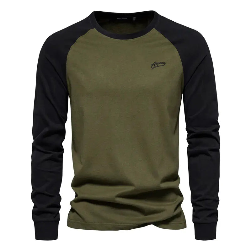 Men's Cotton Long Sleeve Color Block T-Shirt - Casual Comfort & Style by Mead's Supply & Equipment Outfitters limited