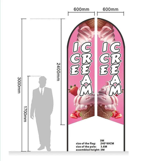 REALFRUIT ICECREAM Pre-print Double Sided Feather Flag Business Commersial by dealonline.co.nz