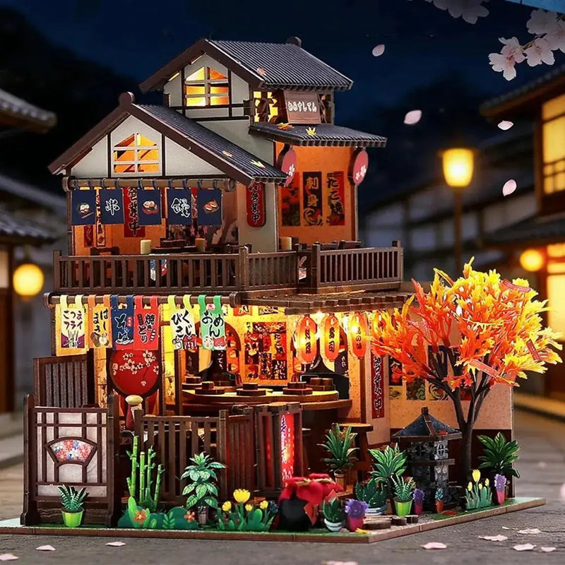 Poppy Gifts Gift DIY Japanese Sushi House Miniature Dollhouse Kit With Lanterns DIY Japanese Sushi House Miniature Dollhouse Kit