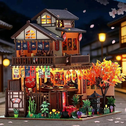 Poppy Gifts Gift DIY Japanese Sushi House Miniature Dollhouse Kit With Lanterns DIY Japanese Sushi House Miniature Dollhouse Kit