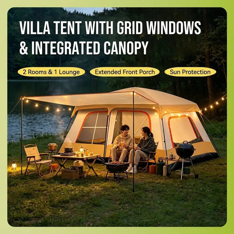ECOTREK Tent ECOTREK Family Cabin Camping Tent With Sunshade Awning QLY7133 ECOTREK Family Cabin Tent With Sunshade Awning QLY7133
