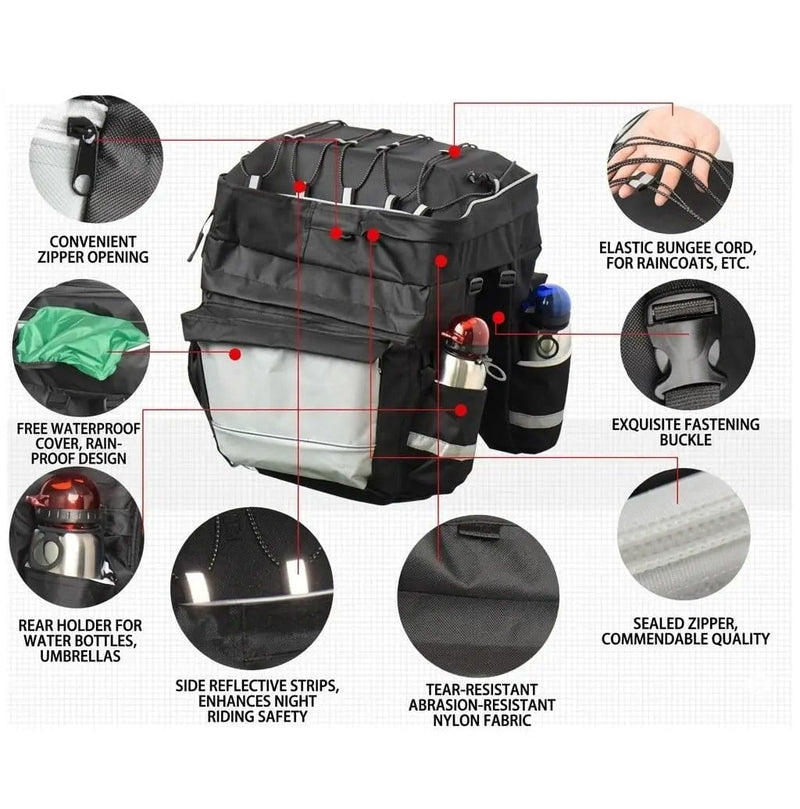 Urban Wave 3-in-1 Bicycle Rear Rack Bag with Rain Cover 43L JS61310 by ECOTREK