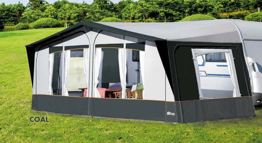 Inaca Sands 250 Coal Awning Complete -11.25m in Coal colour with fly screen windows, ideal for camping.