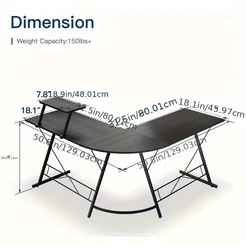 Industrial L-Shaped Corner Desk – Black Metal Frame with Monitor Stand (2 colours available) by Habicare