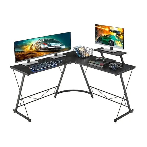 Industrial L-Shaped Corner Desk – Black Metal Frame with Monitor Stand (2 colours available) by Habicare