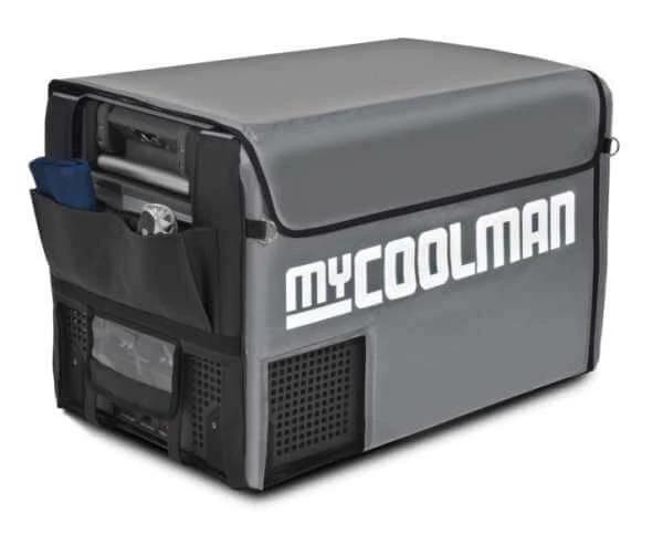 Insulated Cover For MyCoolman 60L (RVB 604) shown on a myCOOLMAN portable fridge.