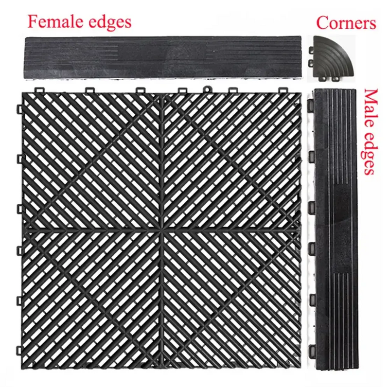 Interlocking Plastic Garage Flooring Tiles (Pack of 25 Tiles) by Habicare