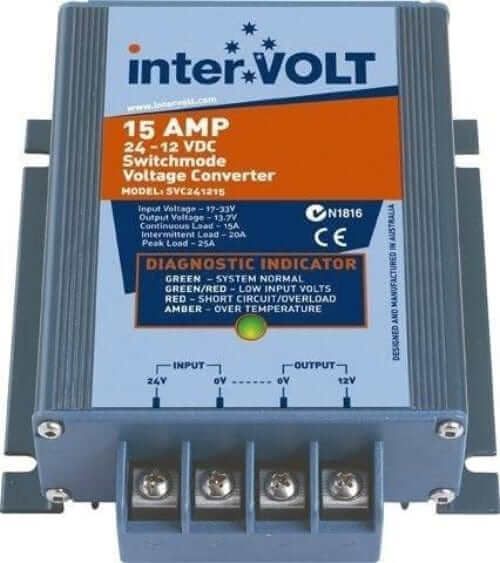 15 AMP Intervolt SVC241215 Voltage Converter with diagnostic indicator and switchmode features.