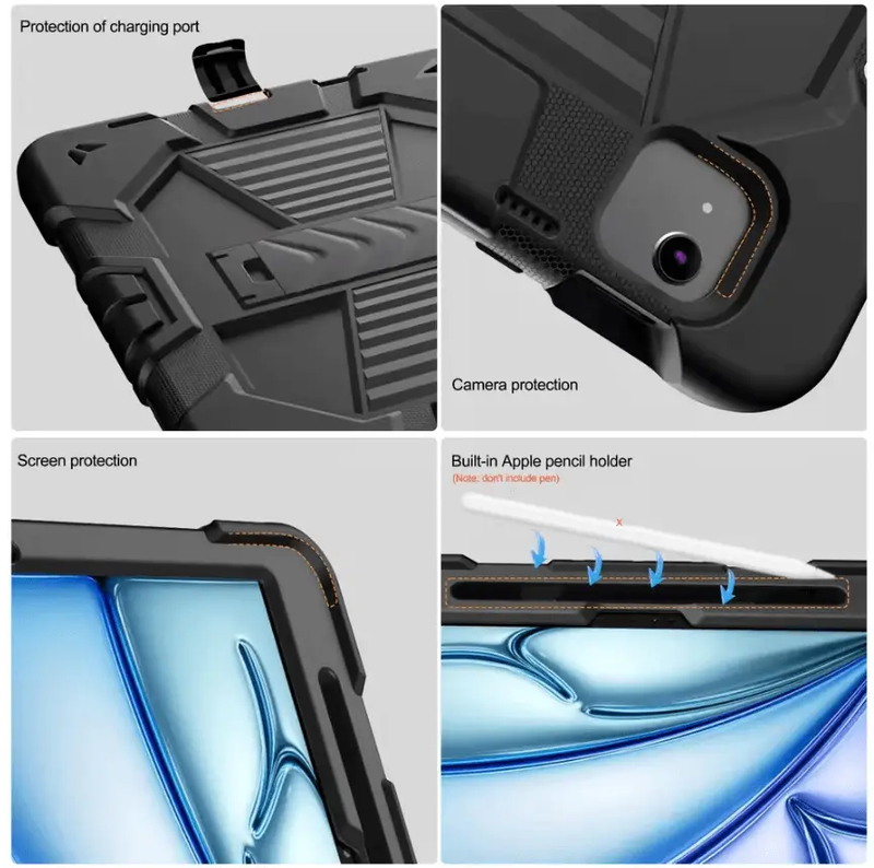 Rugged iPad Pro 11" Case – Heavy-Duty Shockproof Cover,Stand & Pencil Holder by techplus