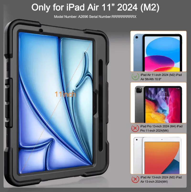 Rugged iPad Air 11" 2024 Case – Shockproof Cover Stand & Pencil Holder by techplus