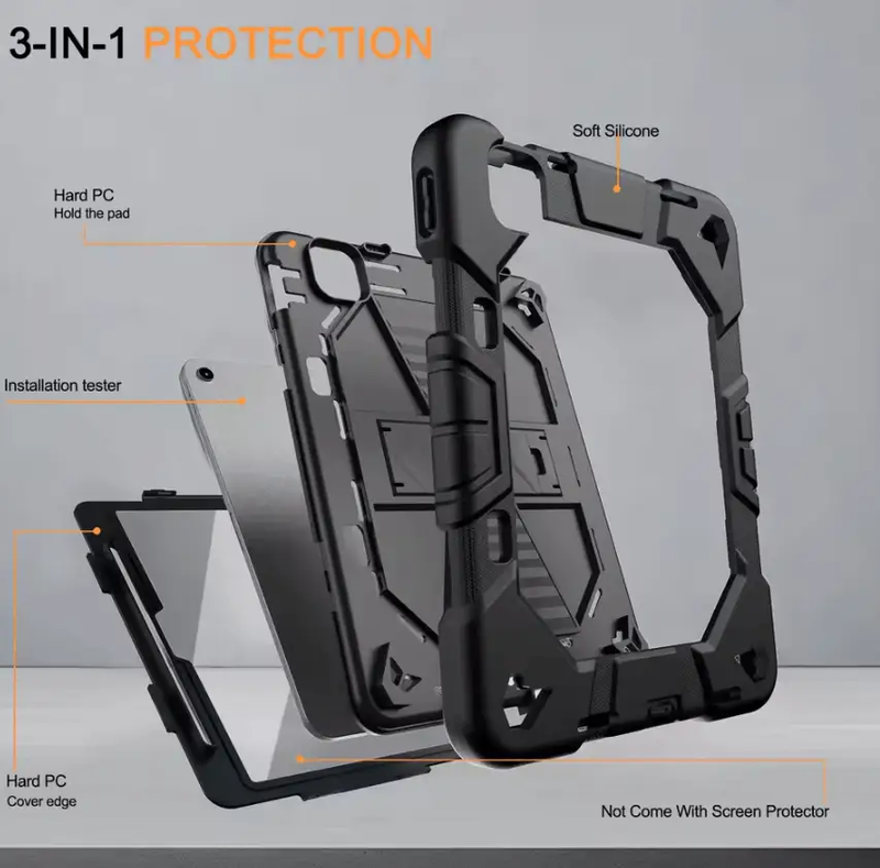 Rugged iPad Pro 11" Case – Heavy-Duty Shockproof Cover,Stand & Pencil Holder by techplus