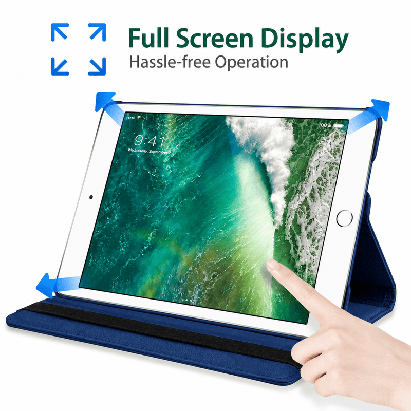 techplus iPad 5th Gen 9.7 2017 Rotating Case With Stand Blue Leather Techplus iPad 5th Gen 9.7 Rotating Leather Case Blue