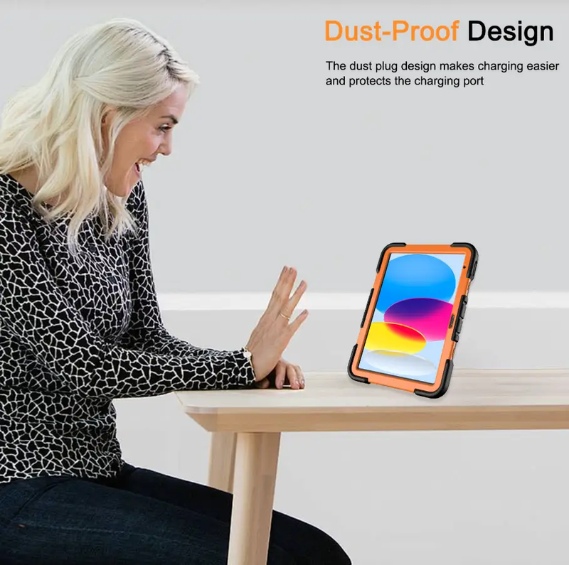 iPad Air 5th Generation (10.9 Inch) Rugged Shockproof Case with Kickstand (Orange) by techplus