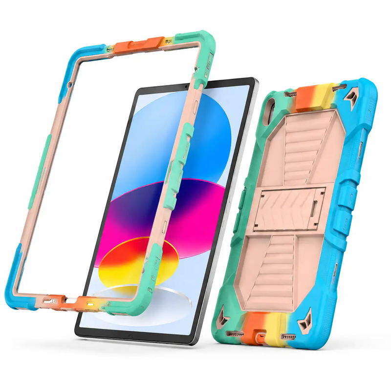 iPad Air 4th Generation 10.9 Inch Rugged Shockproof Case with Kickstand (Rainbow) by techplus