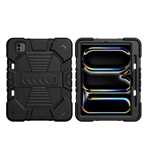 iPad Pro 11-Inch (M4) 2024 7th Gen Rugged Shockproof Case with Kickstand (Black) by techplus