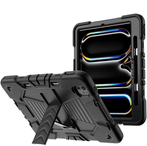 iPad Pro 11-Inch (M4) 2024 7th Gen Rugged Shockproof Case with Kickstand (Black) by techplus