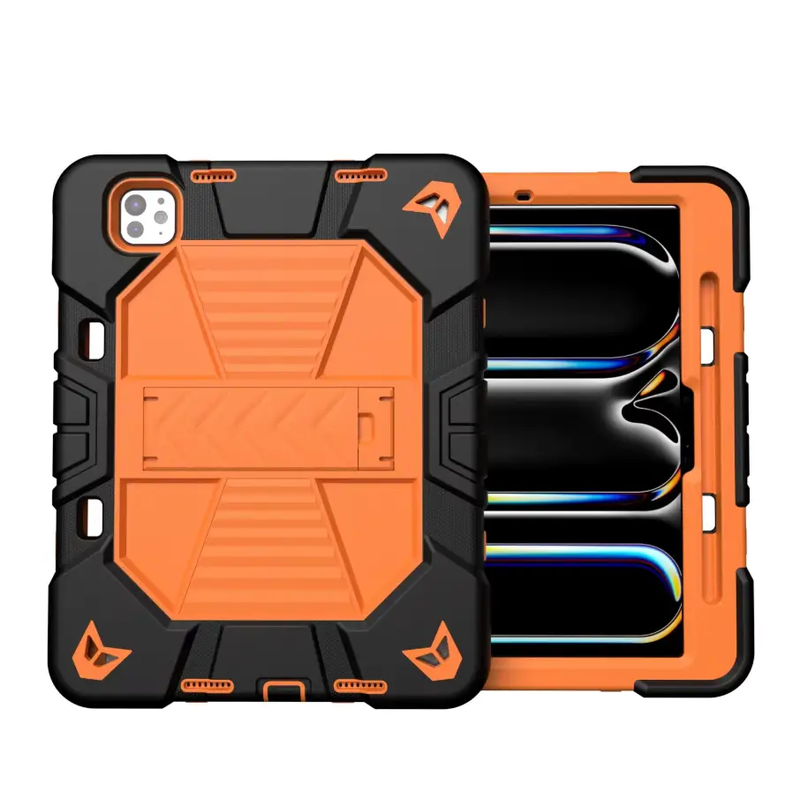 iPad Pro 13-Inch (M4) 2024 Rugged Shockproof Case with Kickstand (Orange) by techplus