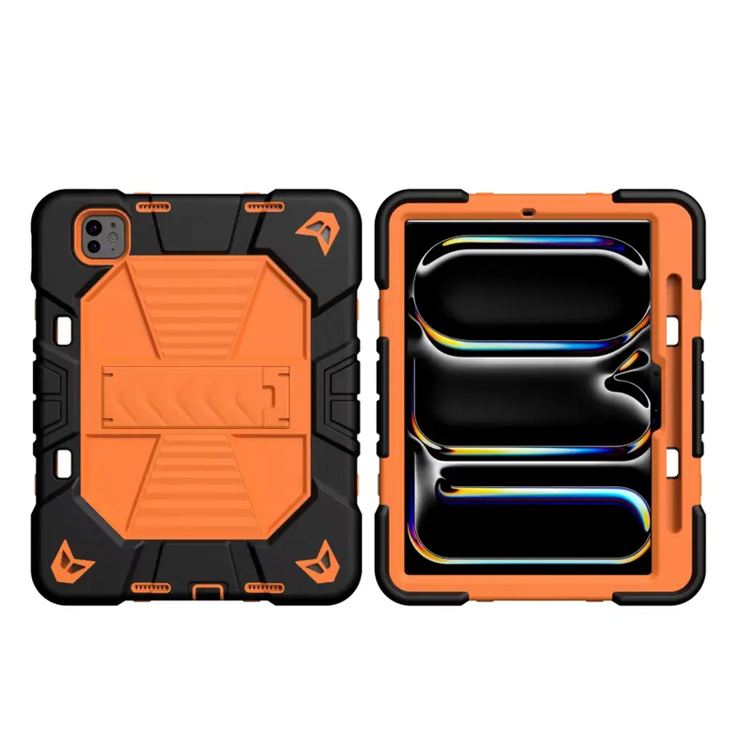 iPad Pro 13-Inch (M4) 2024 Rugged Shockproof Case with Kickstand (Orange) by techplus