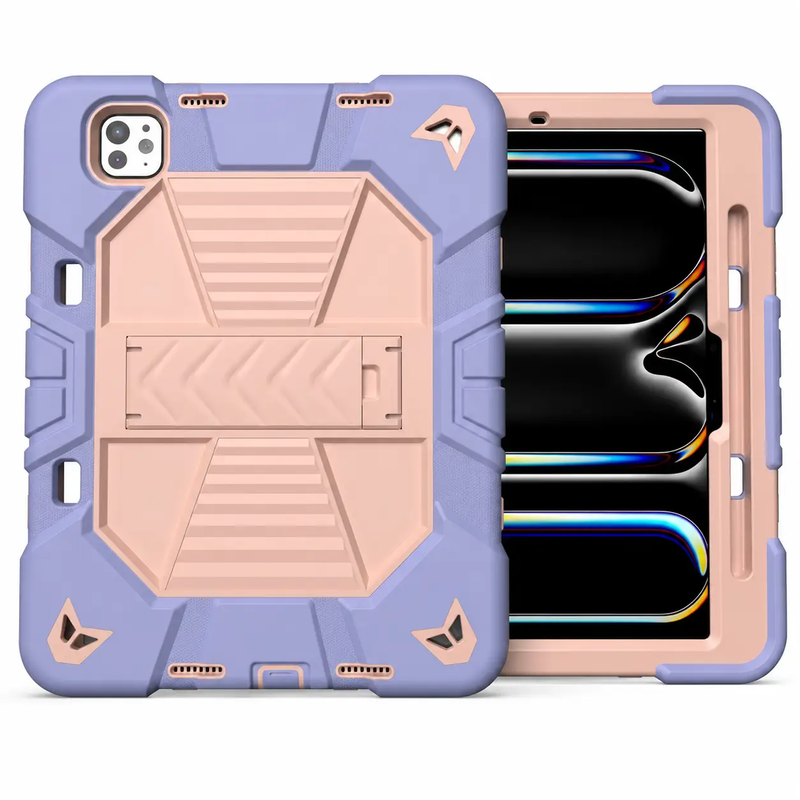iPad Pro 11-Inch (M4) 2024 7th Gen Rugged Shockproof Case with Kickstand (Pink) by techplus