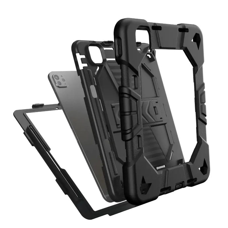 iPad Pro 11-Inch (M4) 2024 7th Gen Rugged Shockproof Case with Kickstand (Black) by techplus